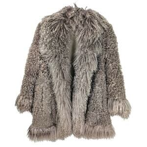 Vintage Chloe Tibetan Mongolian Lamb Coat Reversible Gray Taupe Tie Front SEE